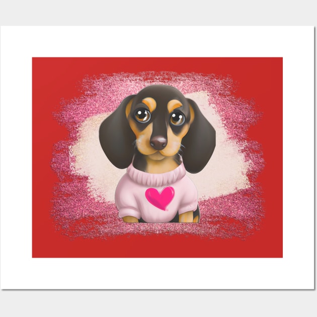 Dachshund Puppy Wearing Pink Sweater Wall Art by Long-N-Short-Shop